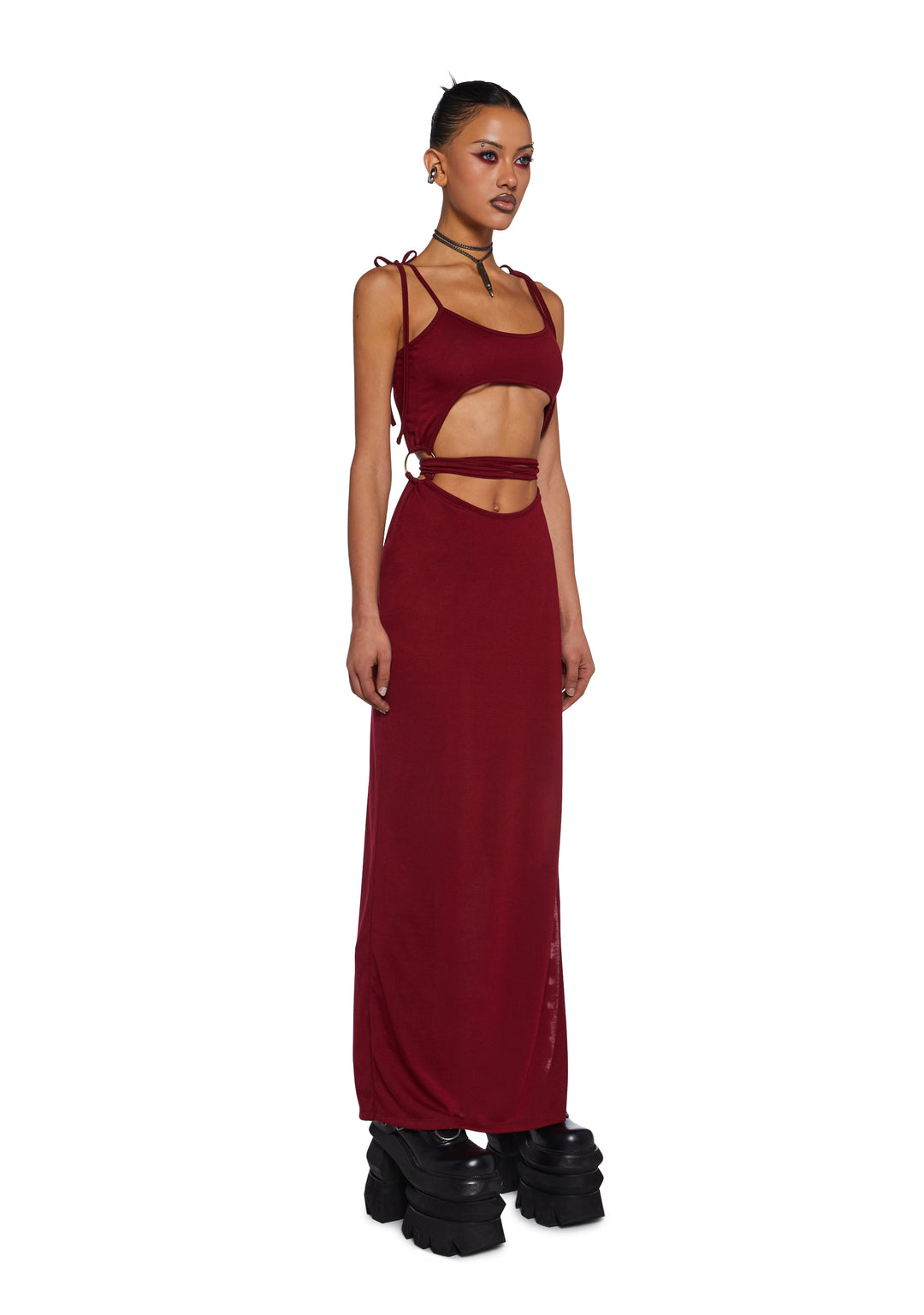 Darker Wavs Cut Out Maxi Dress With Tie Closures - Red - Image 3
