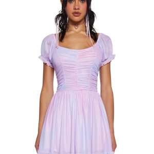 Sugar Thrillz Stretchy Mesh Ruched Ruffled Ombre Mini Dress - Multi