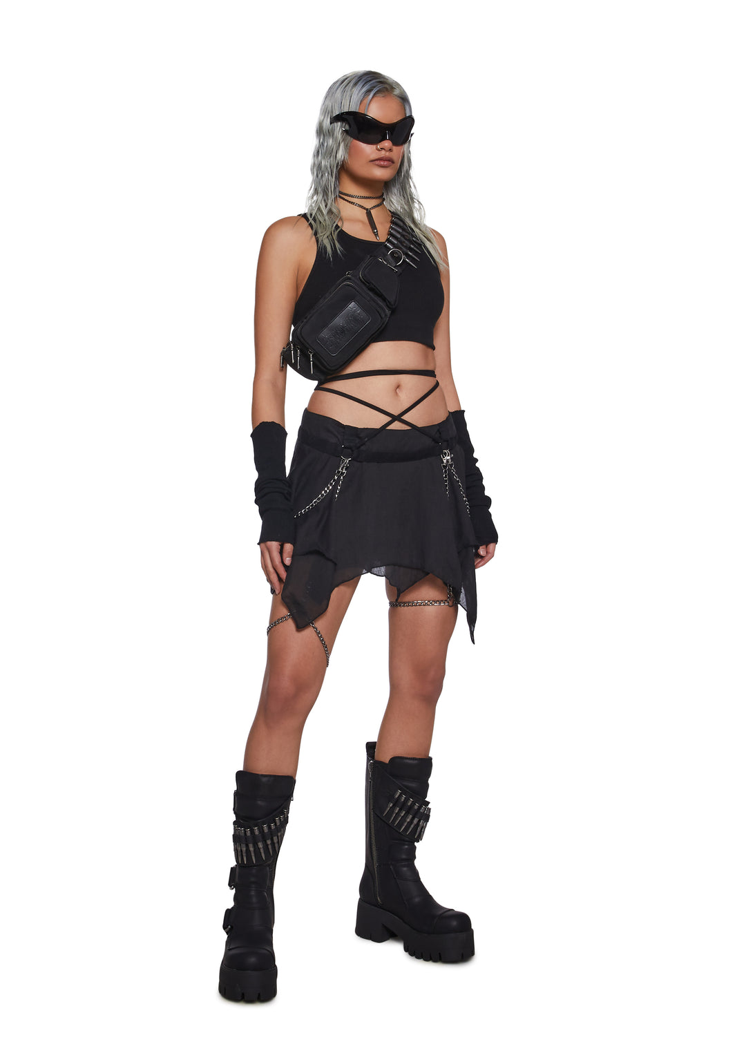 Womens Sexy Mini Skirt With Leg Chains And Wrap Ties Dream ClosetDarker Wavs - Black - Image 2