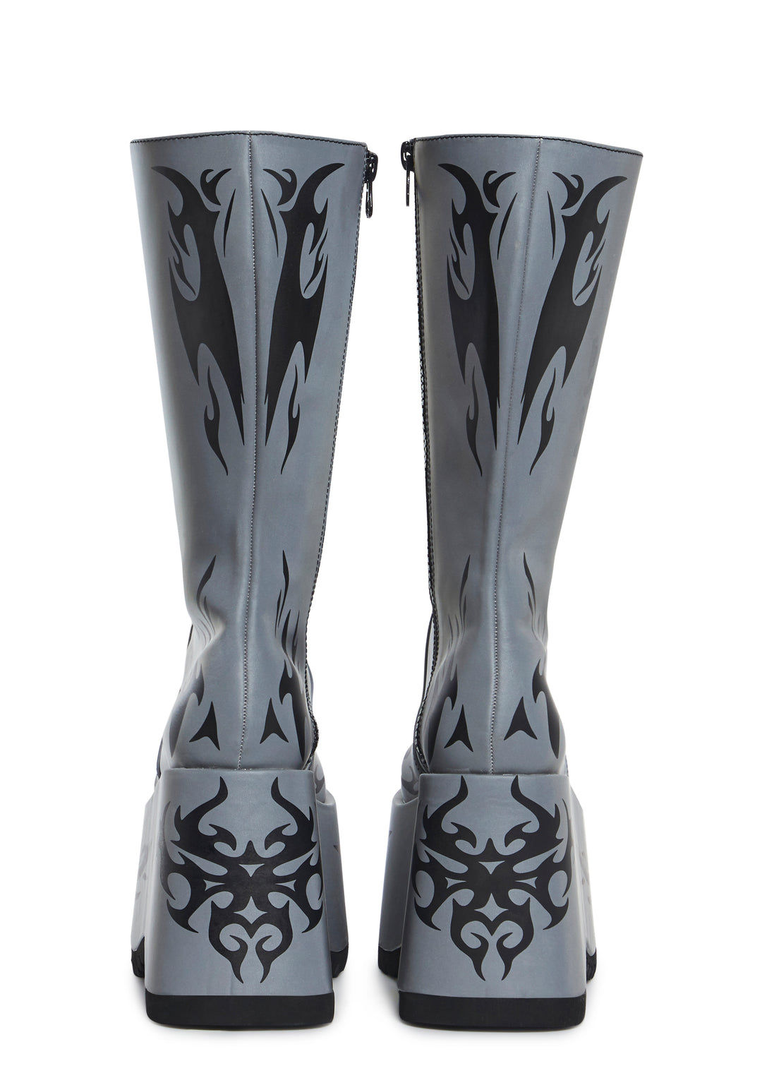Club Exx Reflective Tattoo Platform Boots - Gray - Image 4