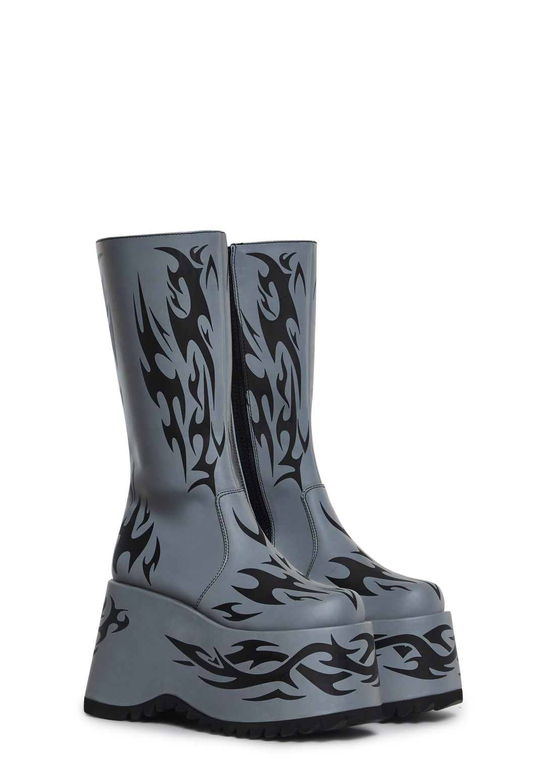 Club Exx Reflective Tattoo Platform Boots - Gray - Image 3