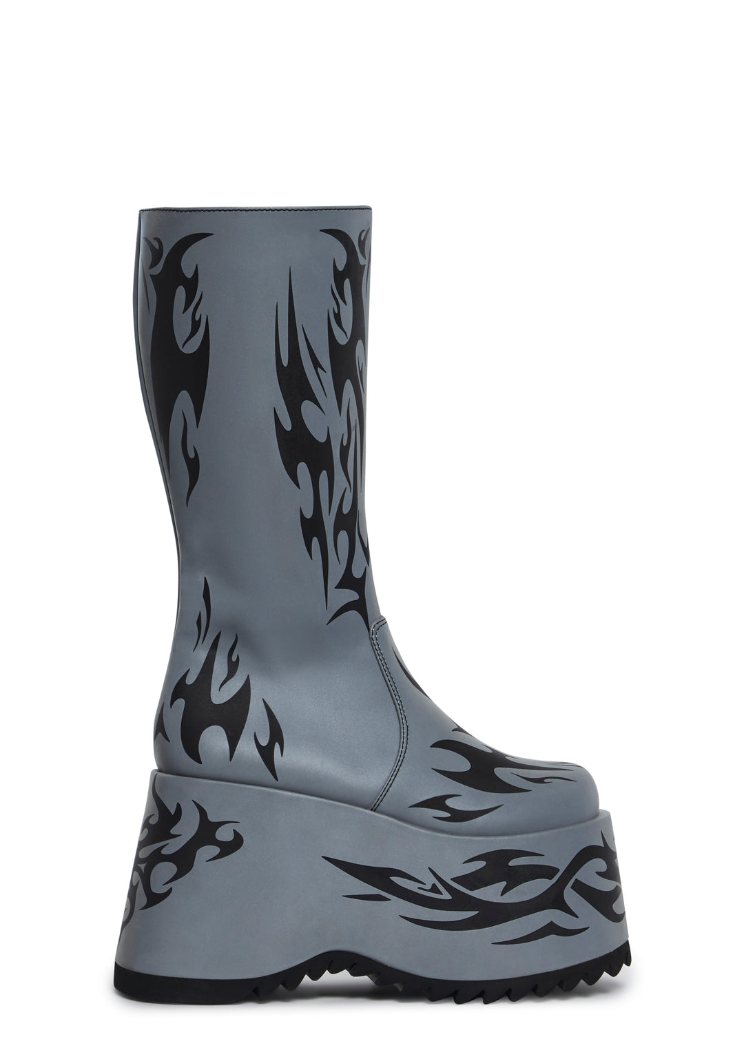 Club Exx Reflective Tattoo Platform Boots - Gray