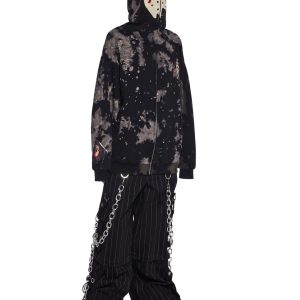 Dolls Kill x Friday the 13th Jason Voorhees Horror Slasher Movie Mask Distressed Zip-Up Hoodie - Black