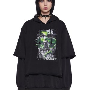 Dolls Kill x The Exorcist Regan Demon Possession Movie Scenes Cotton Twofer Graphic Pullover Hoodie - Black