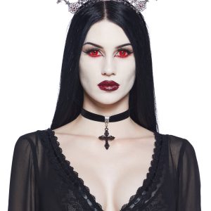Widow Goth Intricate Cross Headband Crown - Silver