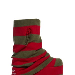 Dolls Kill x Nightmare on Elm Street Freddy Krueger Slasher Horror Striped Sweater Vegan Leather Platform Boots - Colorblock