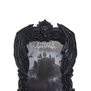 Widow Goth Pewter Bat Wing Rose Mini Picture Frame - Black