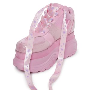 Sugar Thrillz Girly Star Sateen Ribbon Shoe Laces - Pink