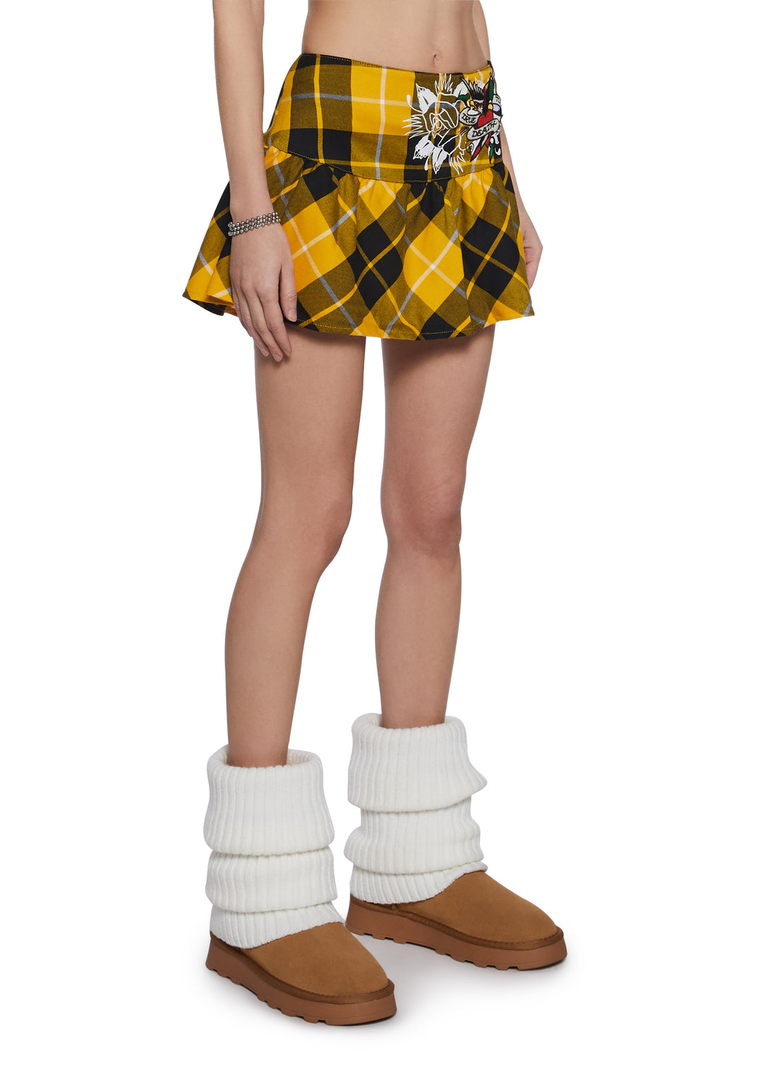 Ed Hardy True Eagle Plaid Miniskirt - Yellow - Image 3