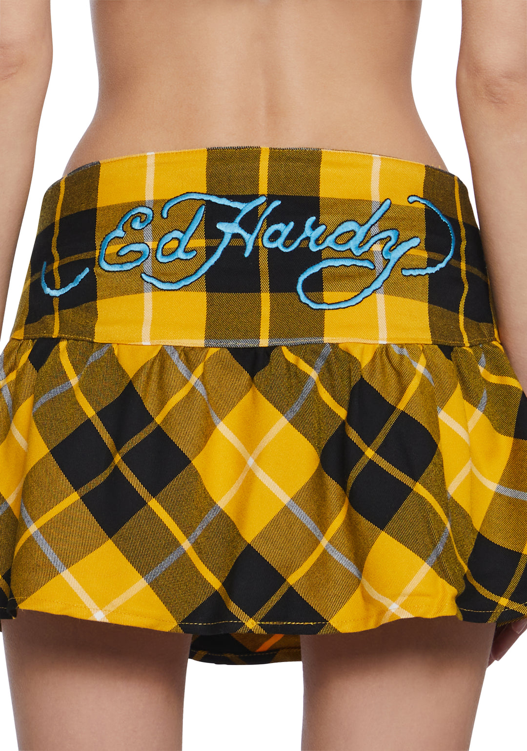Ed Hardy True Eagle Plaid Miniskirt - Yellow - Image 6