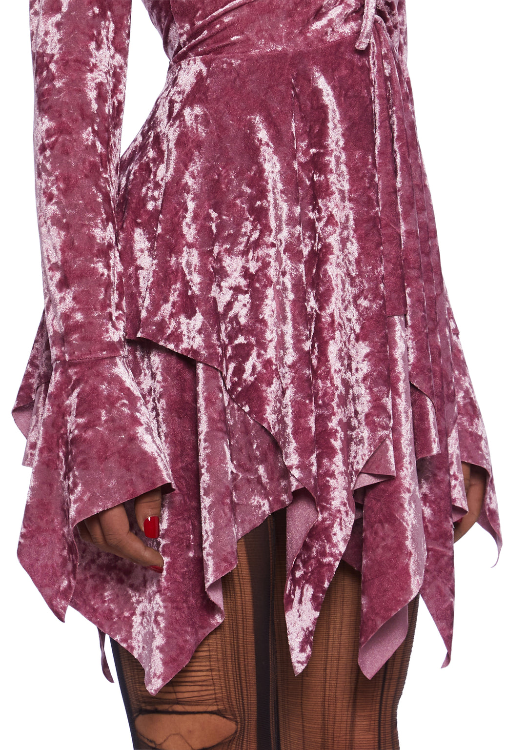 Current Mood Off The Shoulder Velvet Handkerchief Mini Dress - Mauve - Image 6