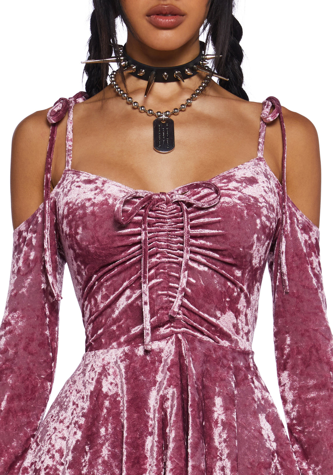 Current Mood Off The Shoulder Velvet Handkerchief Mini Dress - Mauve - Image 5