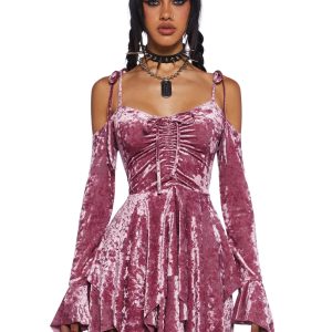 Current Mood Off The Shoulder Velvet Handkerchief Mini Dress - Mauve