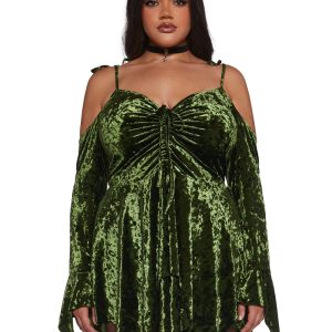 Plus Size Off The Shoulder Handkerchief Velvet Mini Dress Current Mood - Green