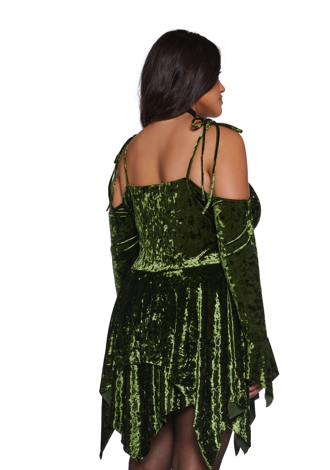 Plus Size Off The Shoulder Handkerchief Velvet Mini Dress Current Mood - Green - Image 4