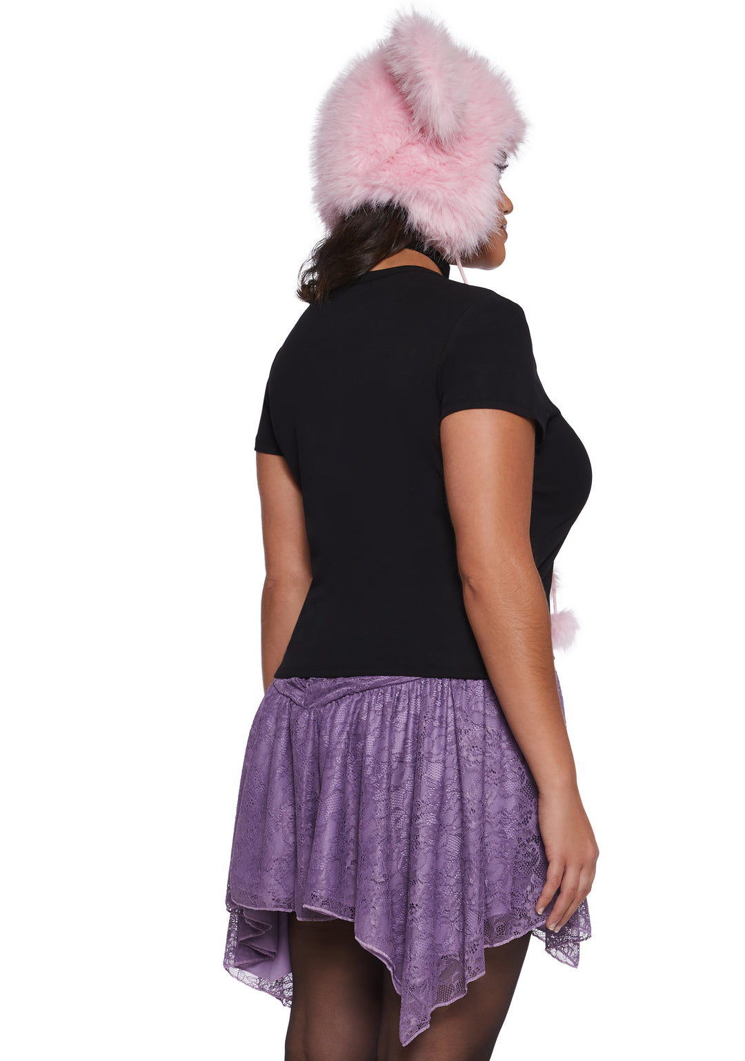 Plus Size Punquetee Punk Rock Stretchy Knit Textured Lace Bow Short Sleeve Graphic Print Tee Current Mood - Black - Image 4