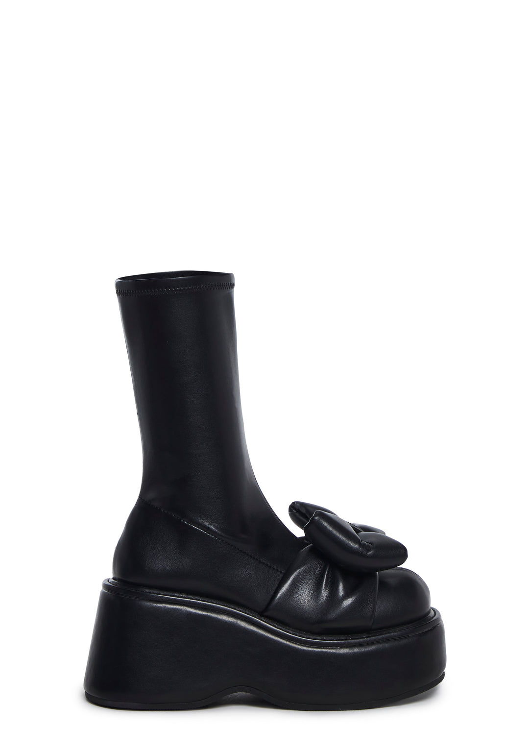 Sugar Thrillz Stretch Vegan Leather Bow Platform Booties - Black - Image 3