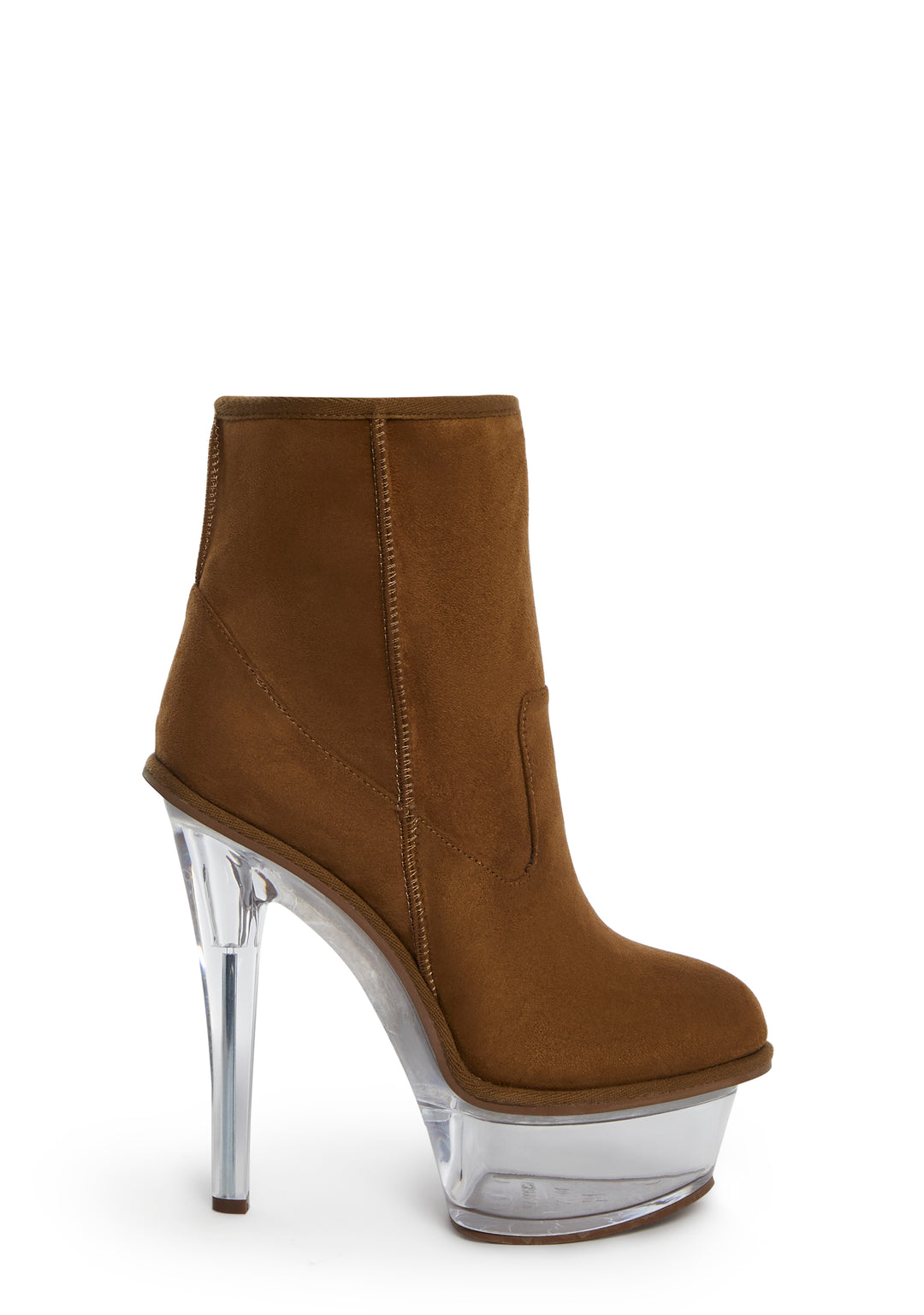Suede Shearling Fleece Clear Stiletto Heeled Platform Boots Darker Wavs - Brown