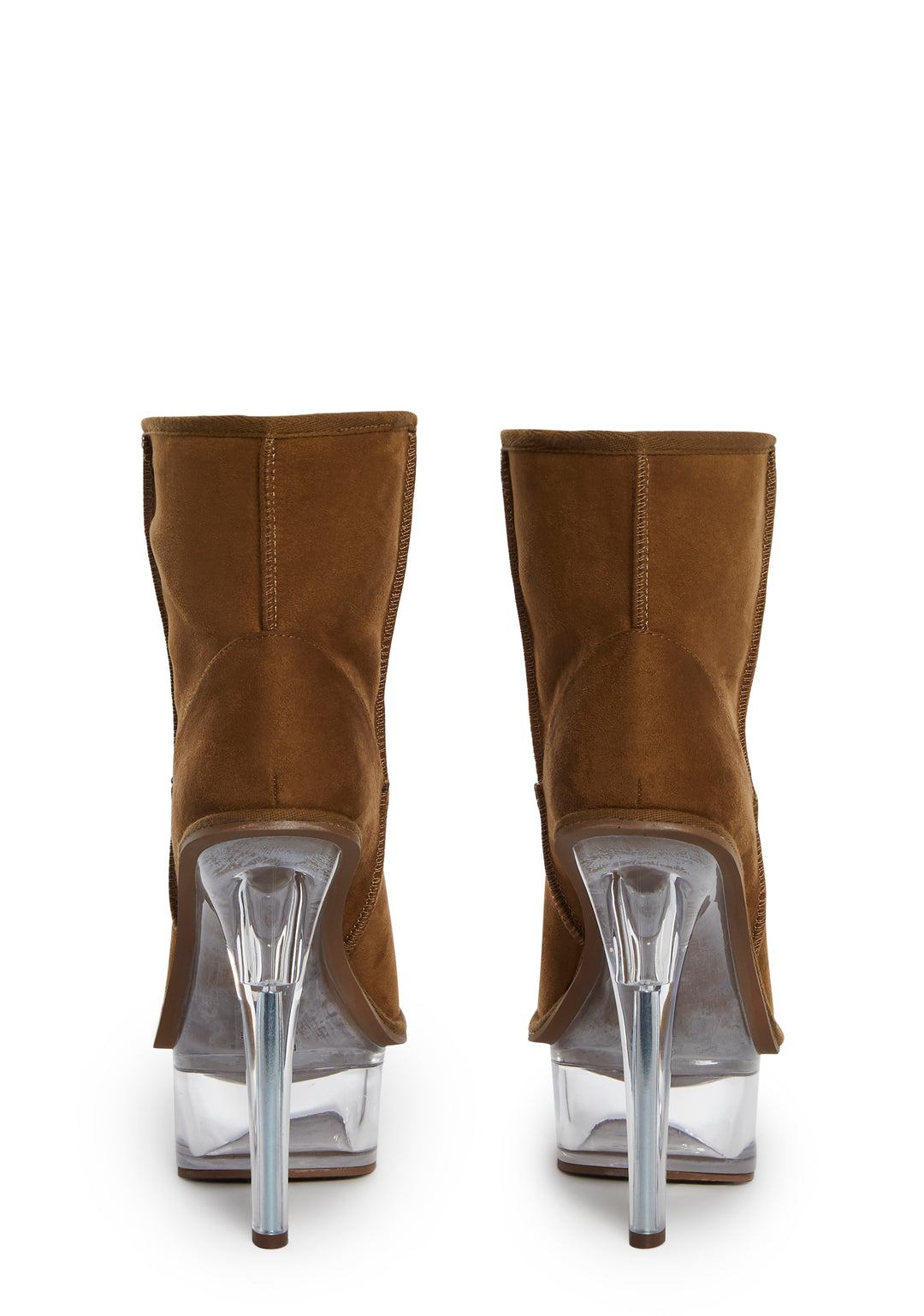 Suede Shearling Fleece Clear Stiletto Heeled Platform Boots Darker Wavs - Brown - Image 4