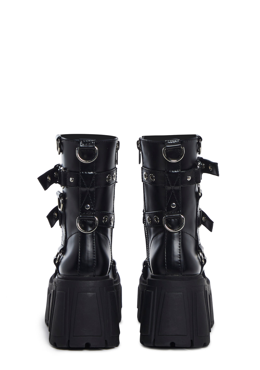 Club Exx Techno Bondage Vegan Leather Buckled D-Ring Combat Boots - Black - Image 4