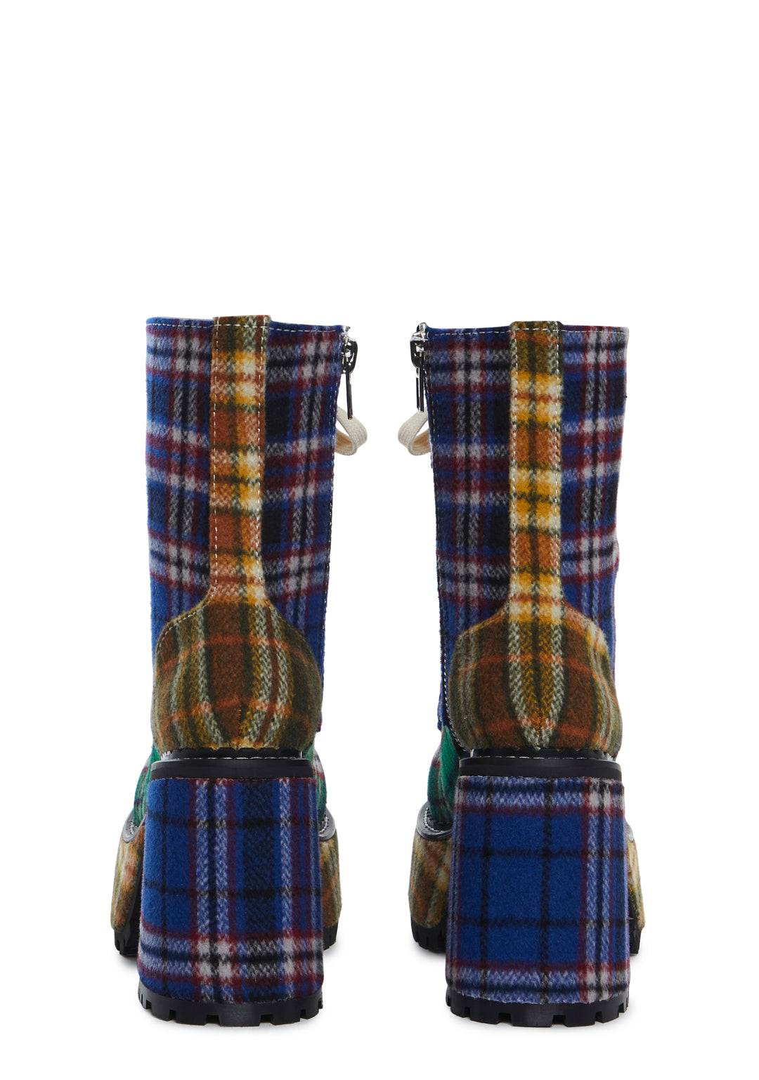 Current Mood Patchwork Plaid Platform Boots With Side Zip And Front Ties - Multi - Image 4