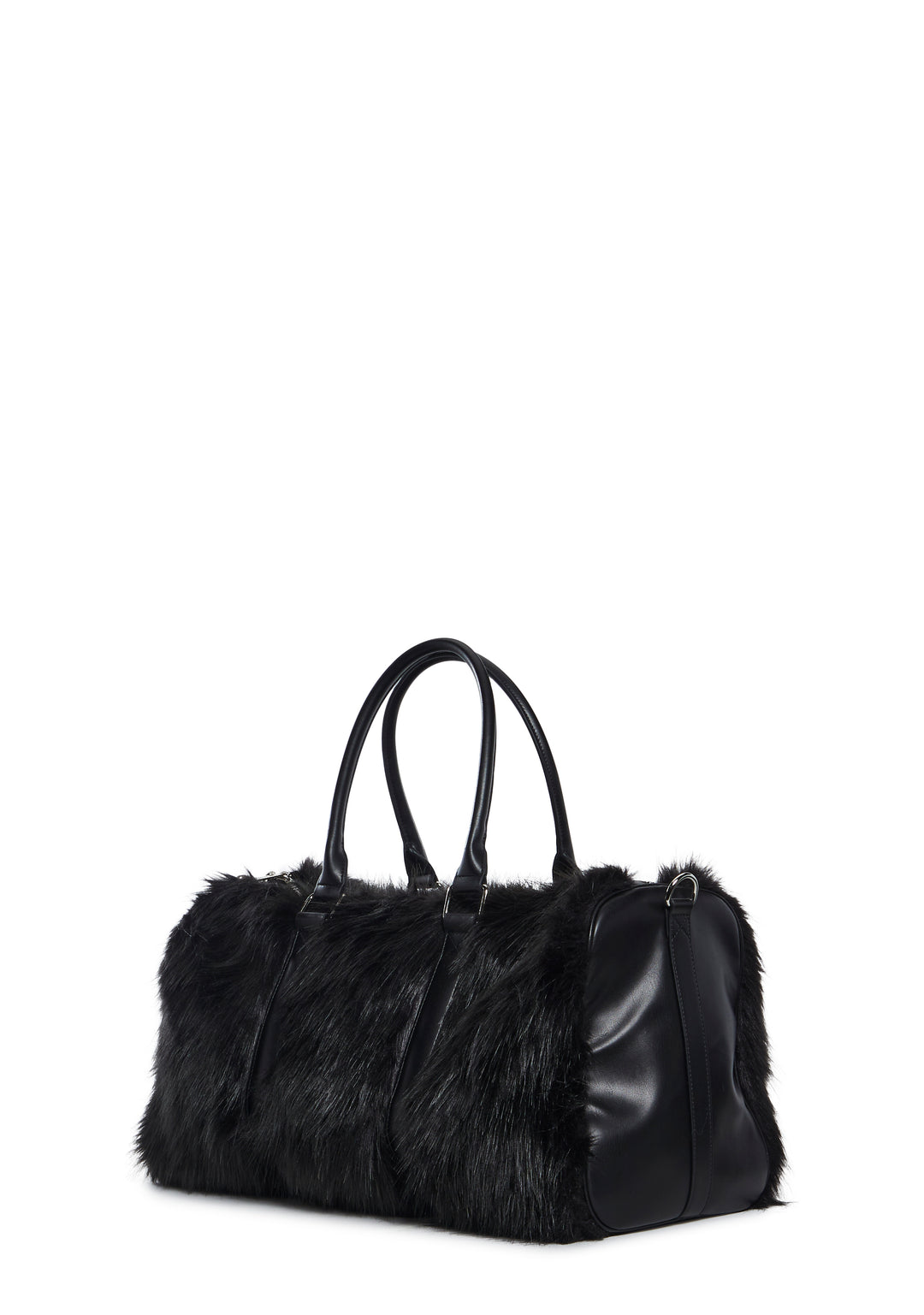 Current Mood Faux Fur Weekender With Handles And Shoulder Strap - Black - Image 4