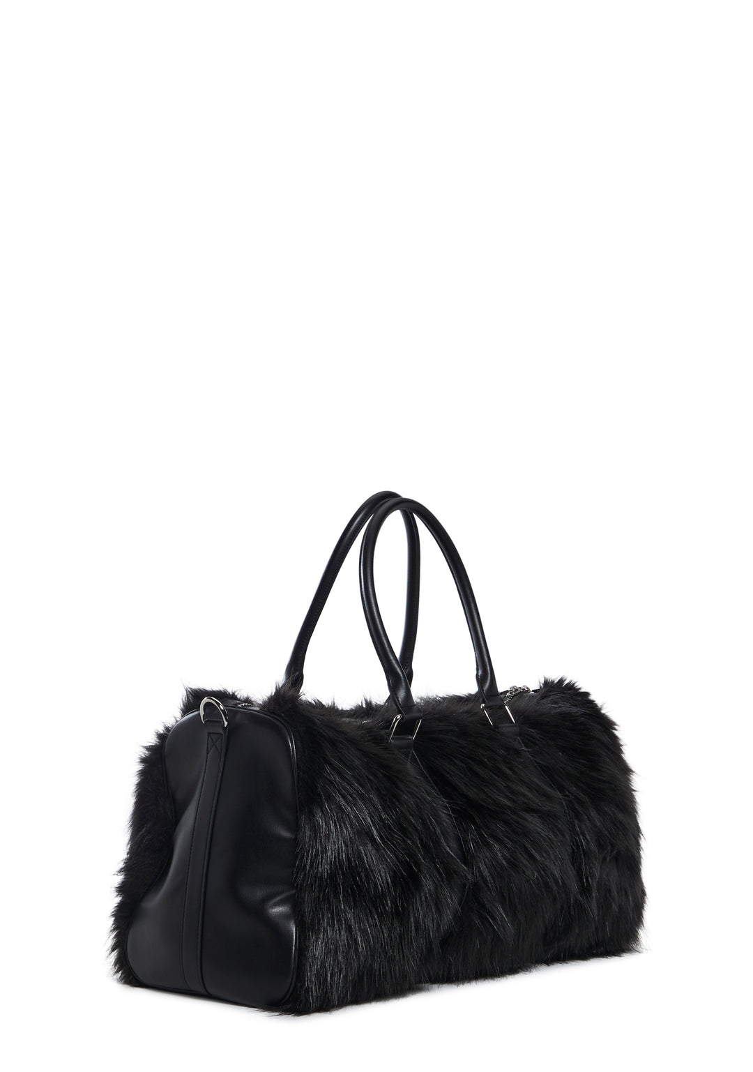 Current Mood Faux Fur Weekender With Handles And Shoulder Strap - Black - Image 3