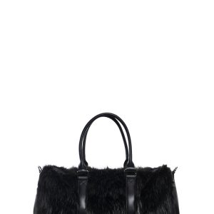 Current Mood Faux Fur Weekender With Handles And Shoulder Strap - Black