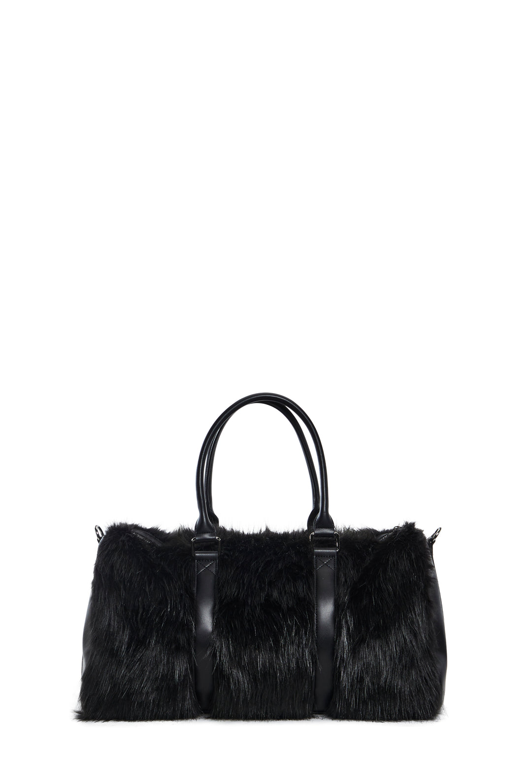 Current Mood Faux Fur Weekender With Handles And Shoulder Strap - Black