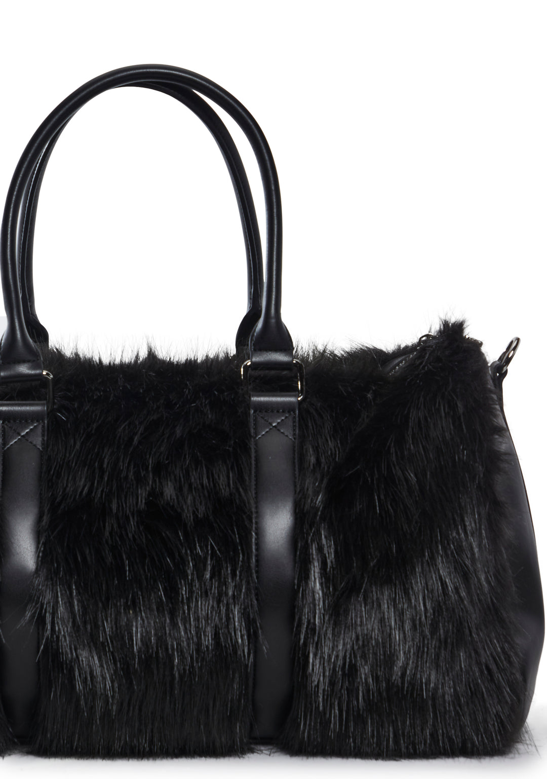 Current Mood Faux Fur Weekender With Handles And Shoulder Strap - Black - Image 2