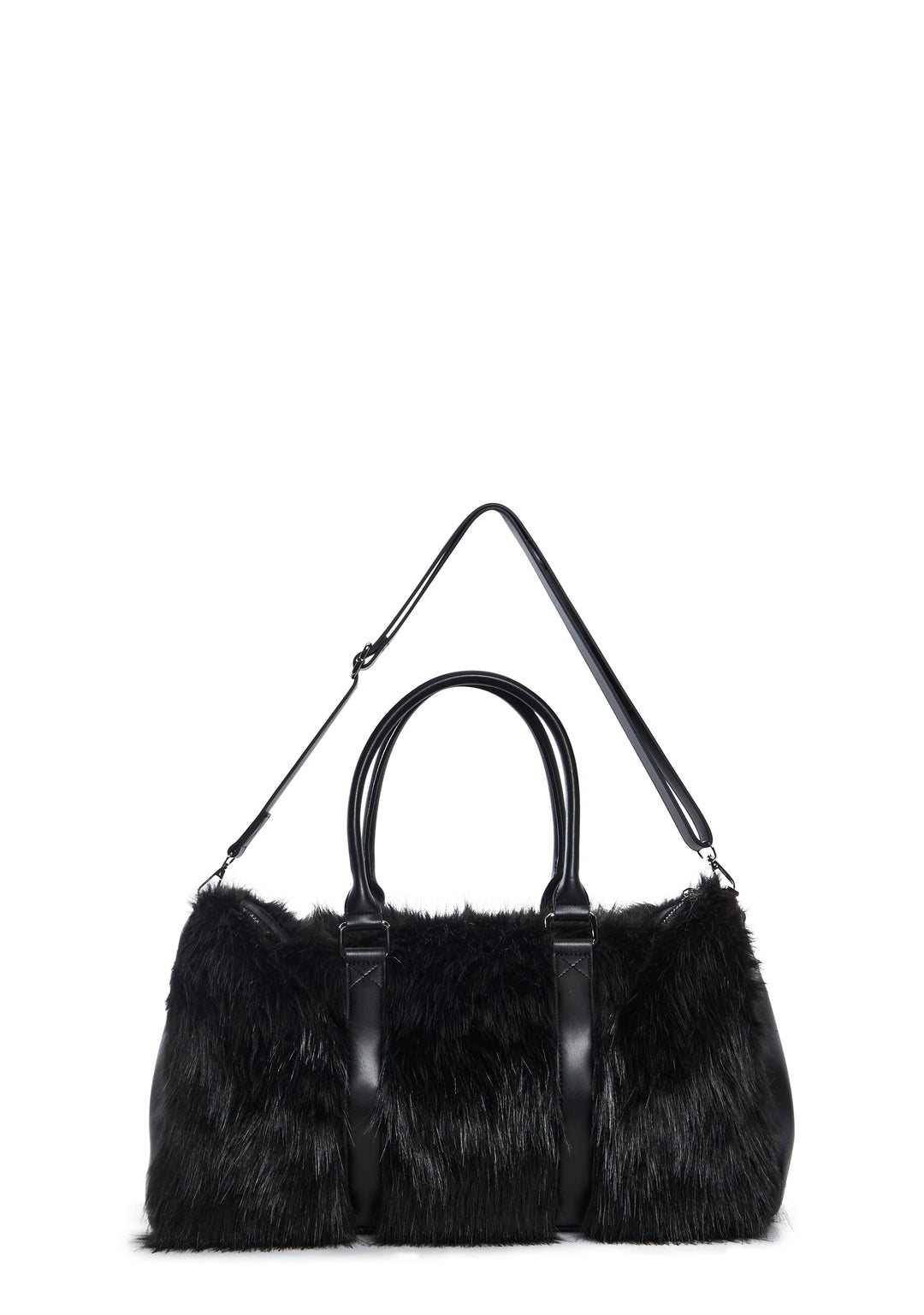 Current Mood Faux Fur Weekender With Handles And Shoulder Strap - Black - Image 5
