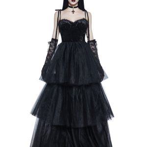 Widow Velvet Corset And Tulle Skirt Ballgown Vampire - Black