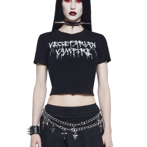 Widow Vegetarian Vampire Baby Tee Twilight Vampire - Black