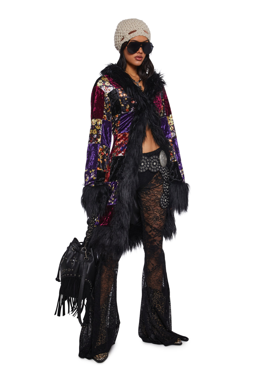 Current Mood Velvet Patchwork Floral Coat - Multi - Image 2