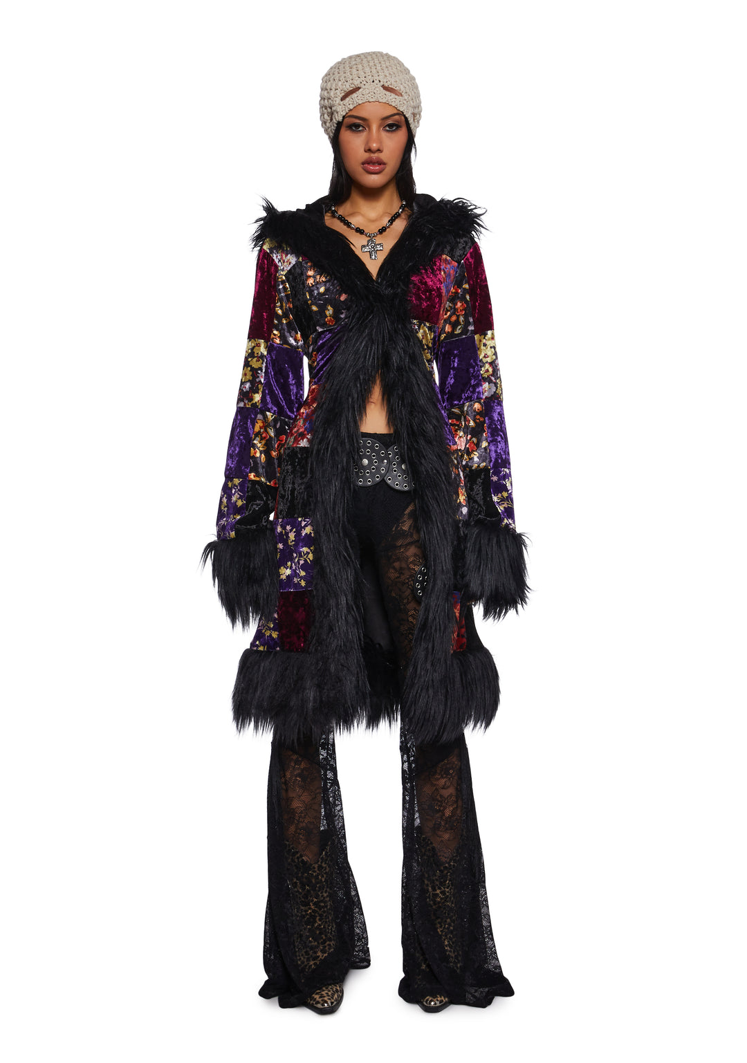 Current Mood Velvet Patchwork Floral Coat - Multi