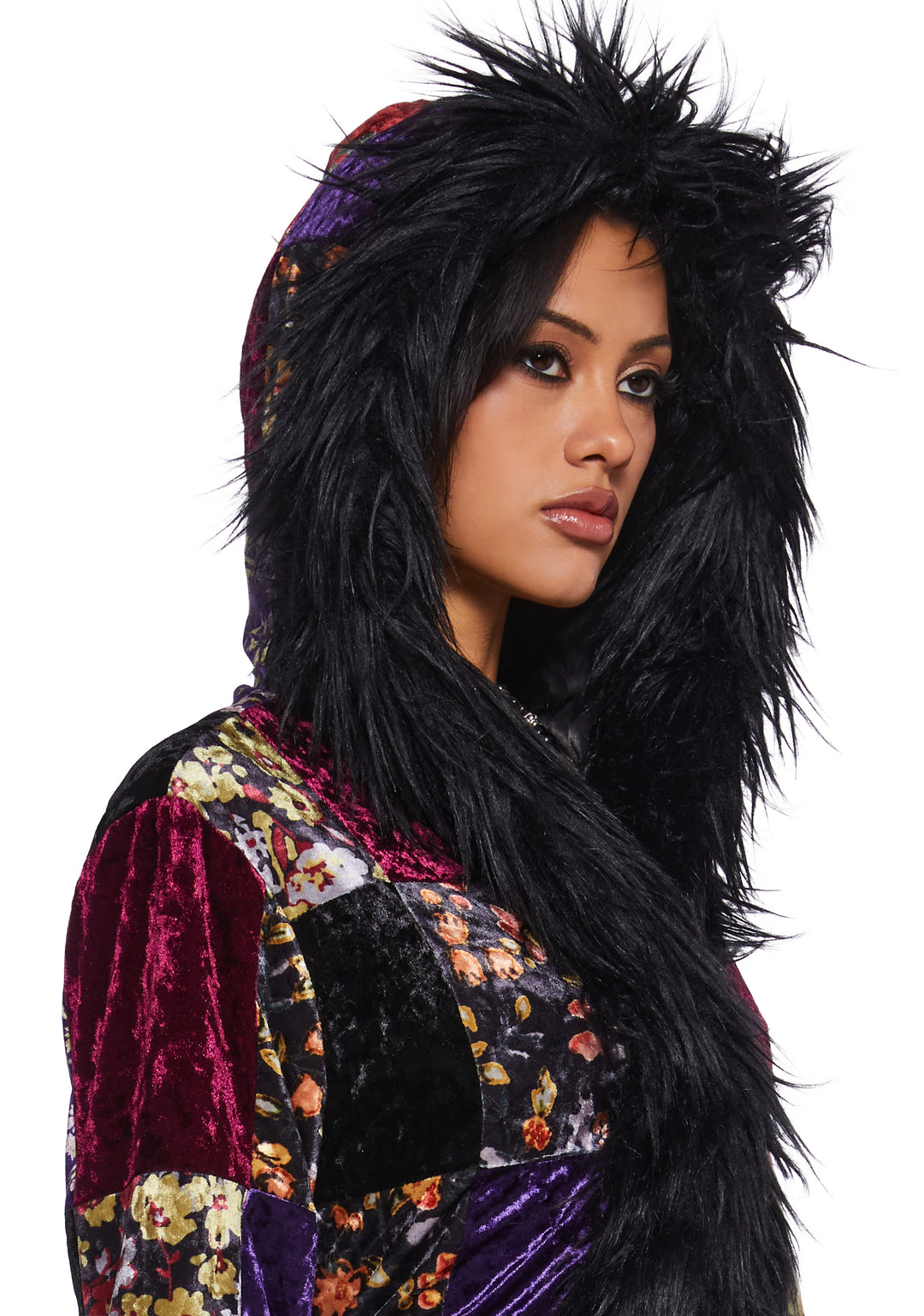 Current Mood Velvet Patchwork Floral Coat - Multi - Image 5