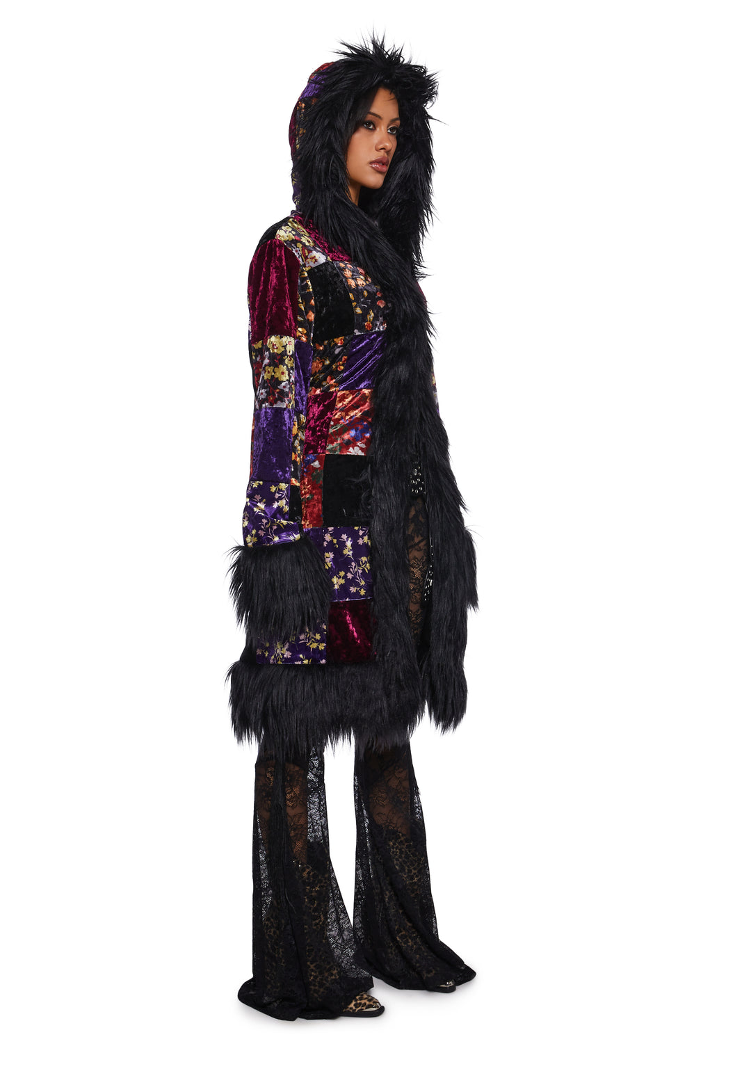 Current Mood Velvet Patchwork Floral Coat - Multi - Image 3