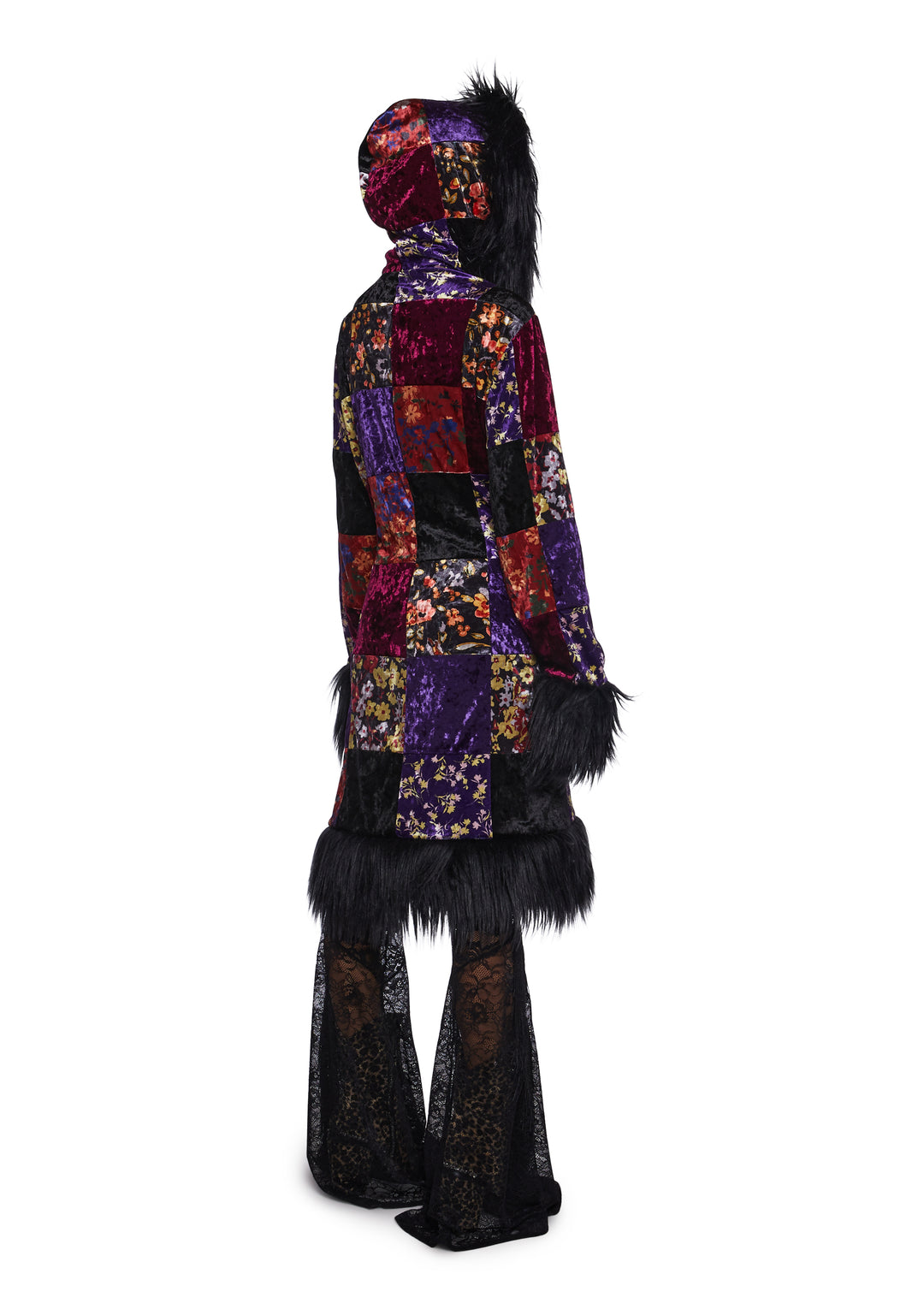 Current Mood Velvet Patchwork Floral Coat - Multi - Image 4