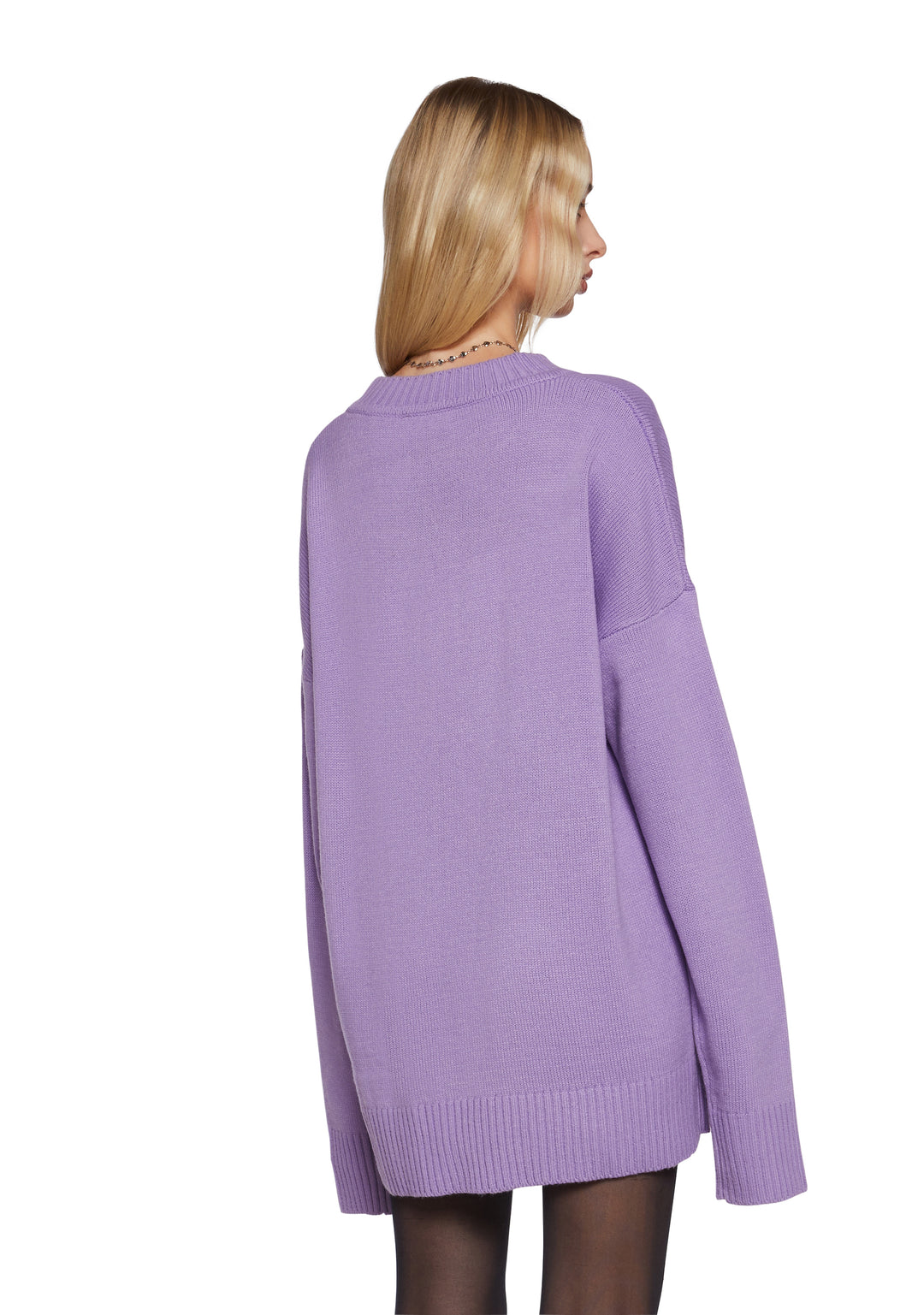 Teddy Bear Princess Intarsia Acrylic Knit Oversized Sweater Sugar Thrillz - Purple - Image 4