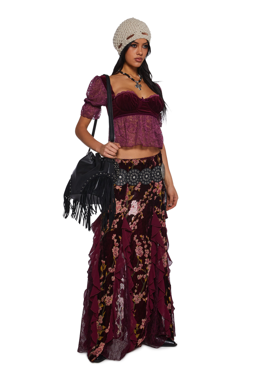 Velvet Bustier And Lace Top Current Mood - Red - Image 2