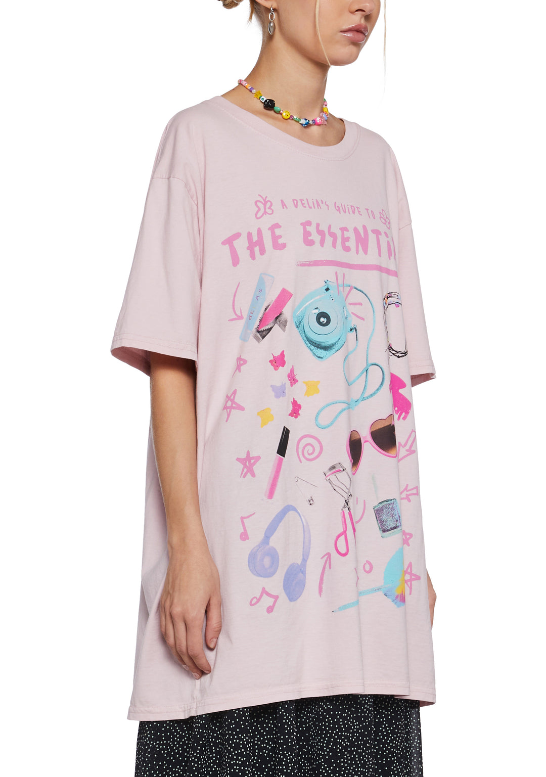 Stretchy Knit Oversized Girly Essentials Graphic Tee Delia's - Pink - Image 5