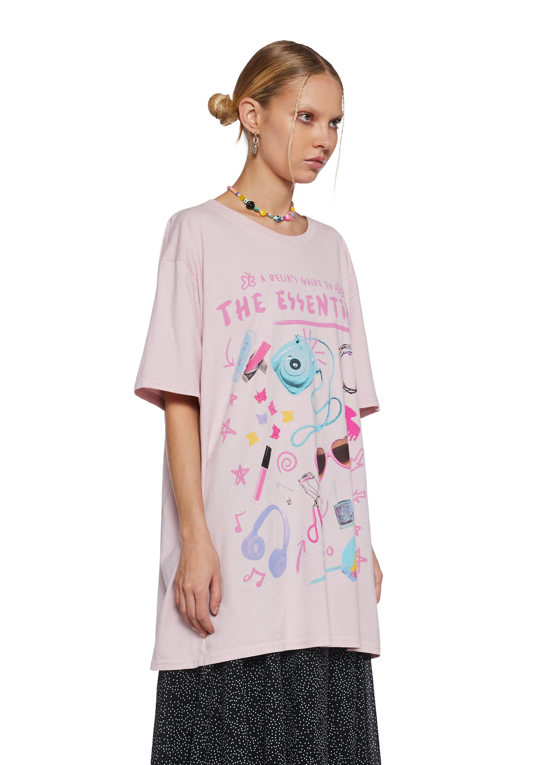 Stretchy Knit Oversized Girly Essentials Graphic Tee Delia's - Pink - Image 3