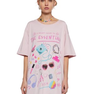 Stretchy Knit Oversized Girly Essentials Graphic Tee Delia's - Pink