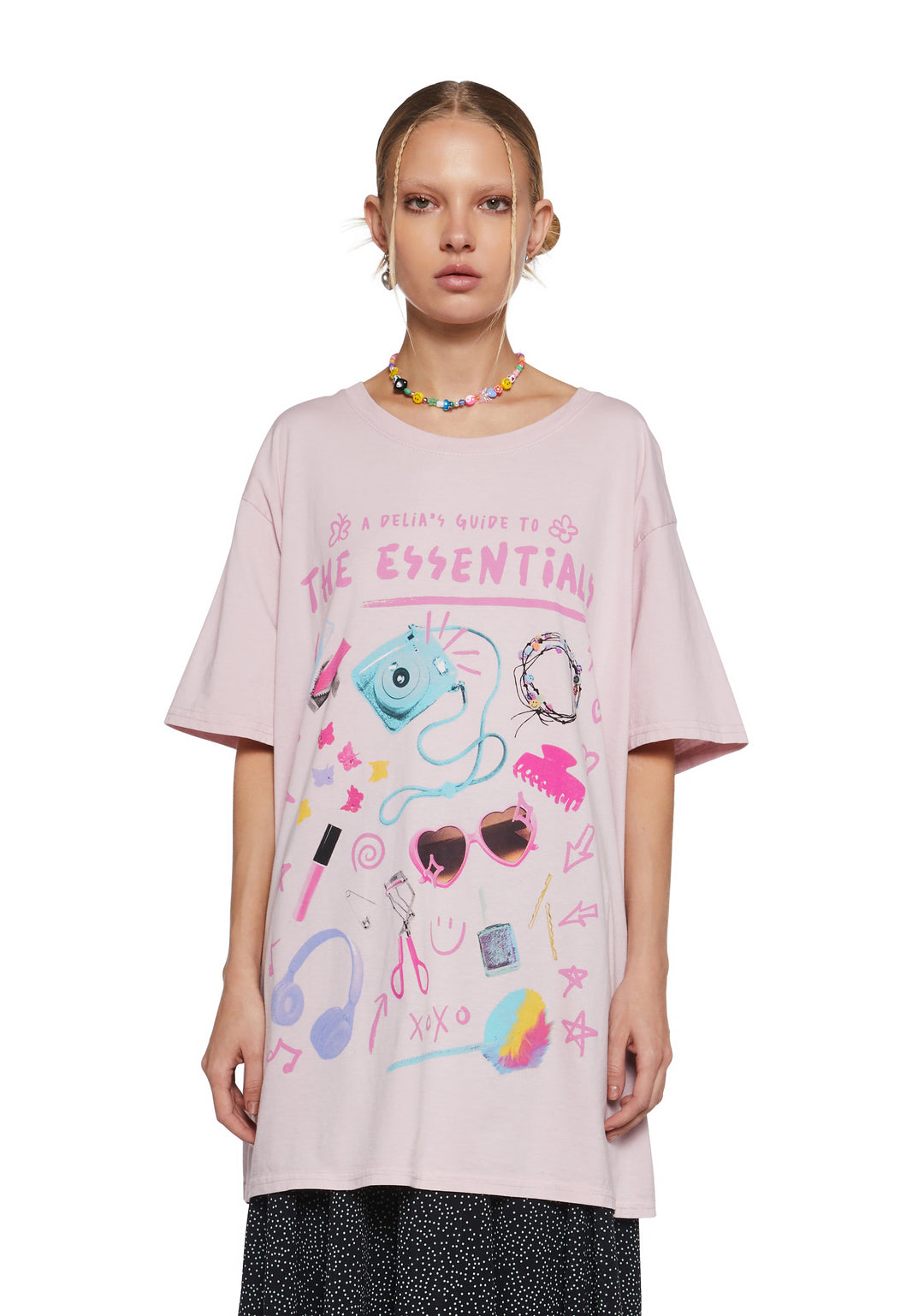 Stretchy Knit Oversized Girly Essentials Graphic Tee Delia's - Pink