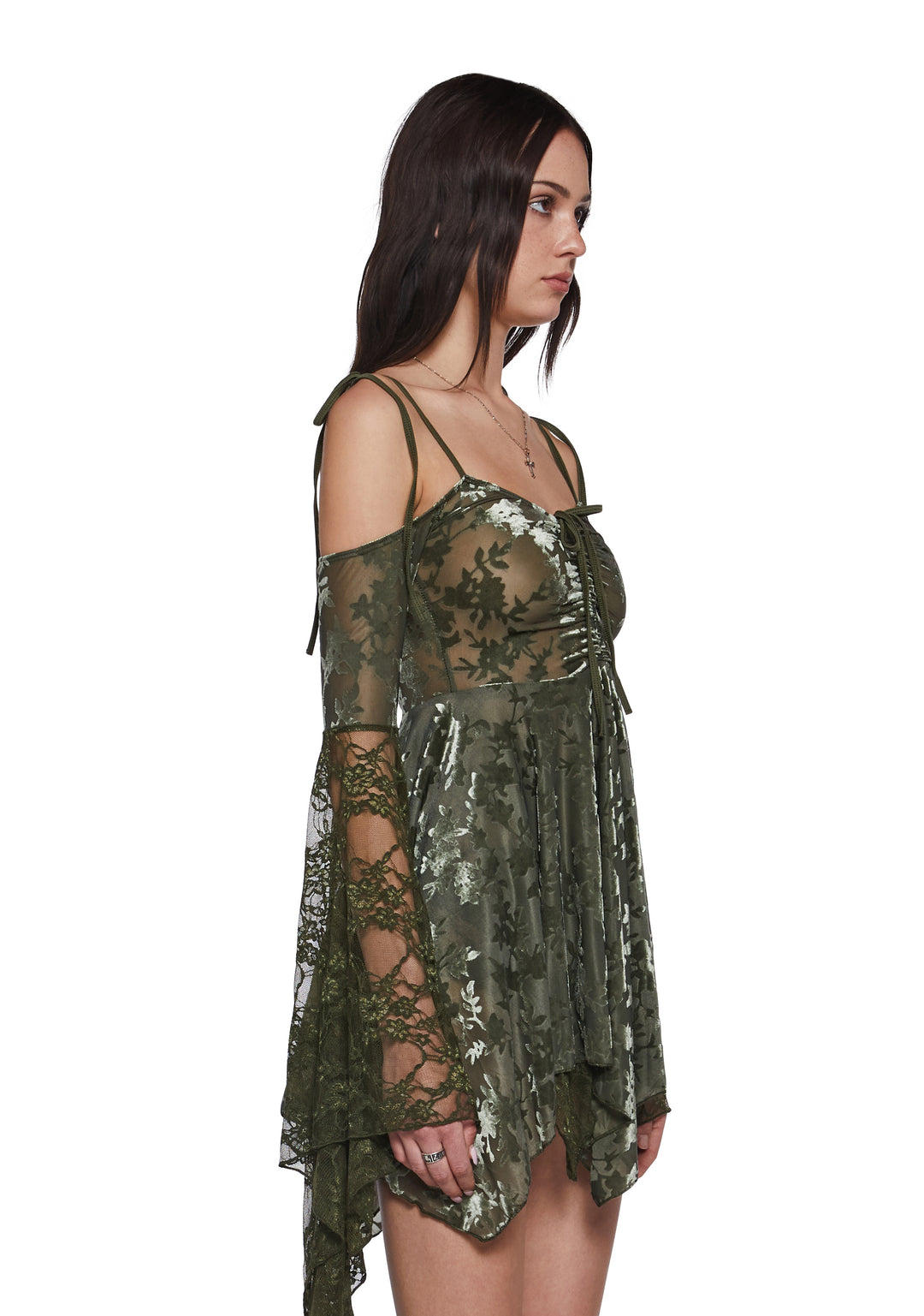 F Is For Fairies Handkerchief Floral Velvet Lace Dress Current Mood - Green - Image 3