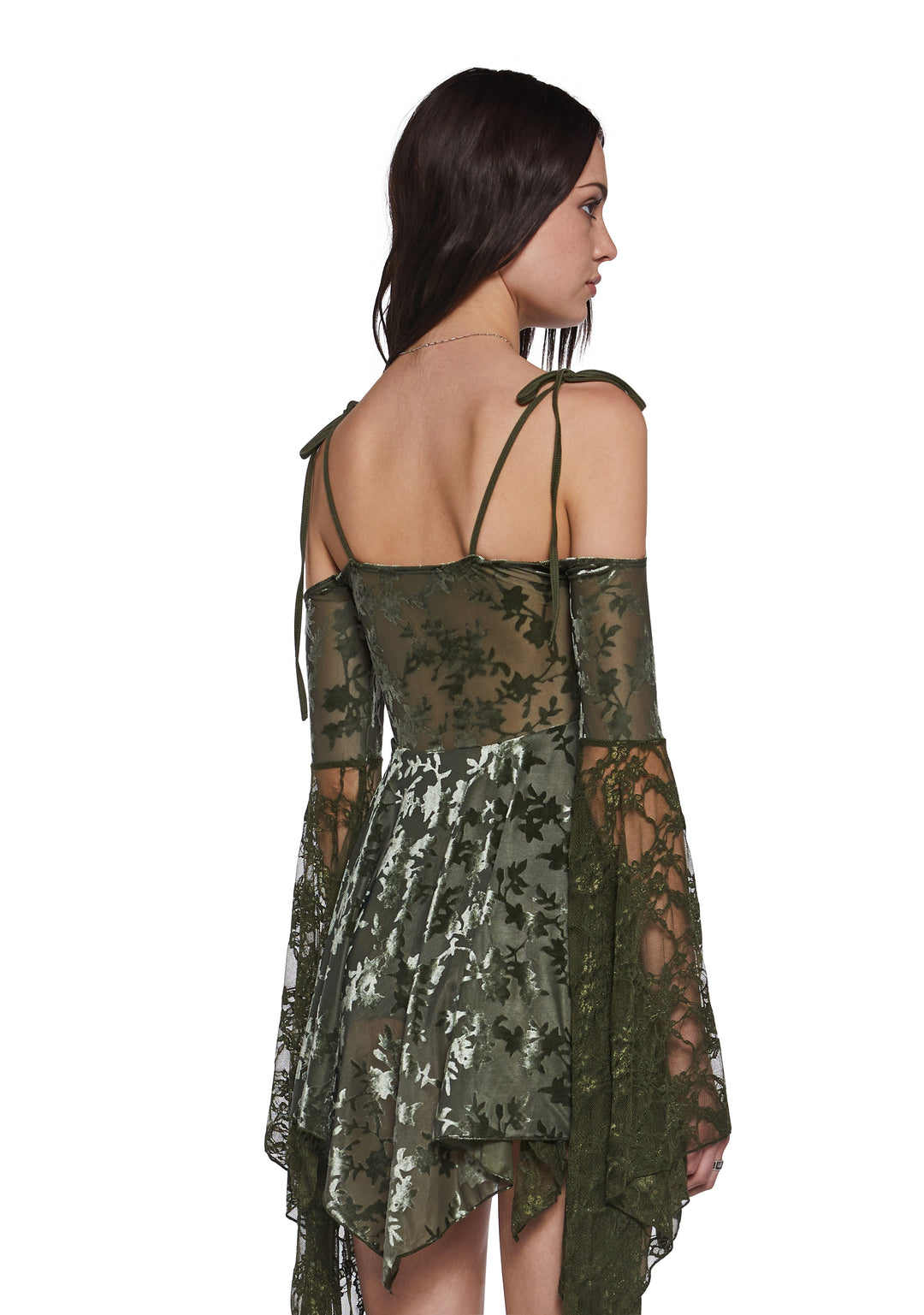 F Is For Fairies Handkerchief Floral Velvet Lace Dress Current Mood - Green - Image 4