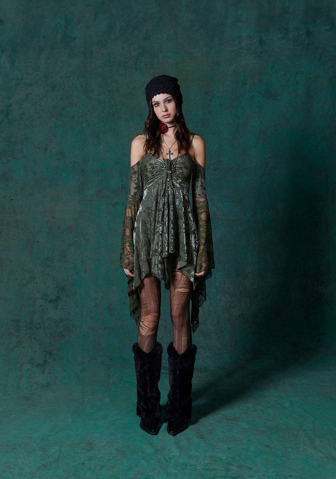 F Is For Fairies Handkerchief Floral Velvet Lace Dress Current Mood - Green - Image 12