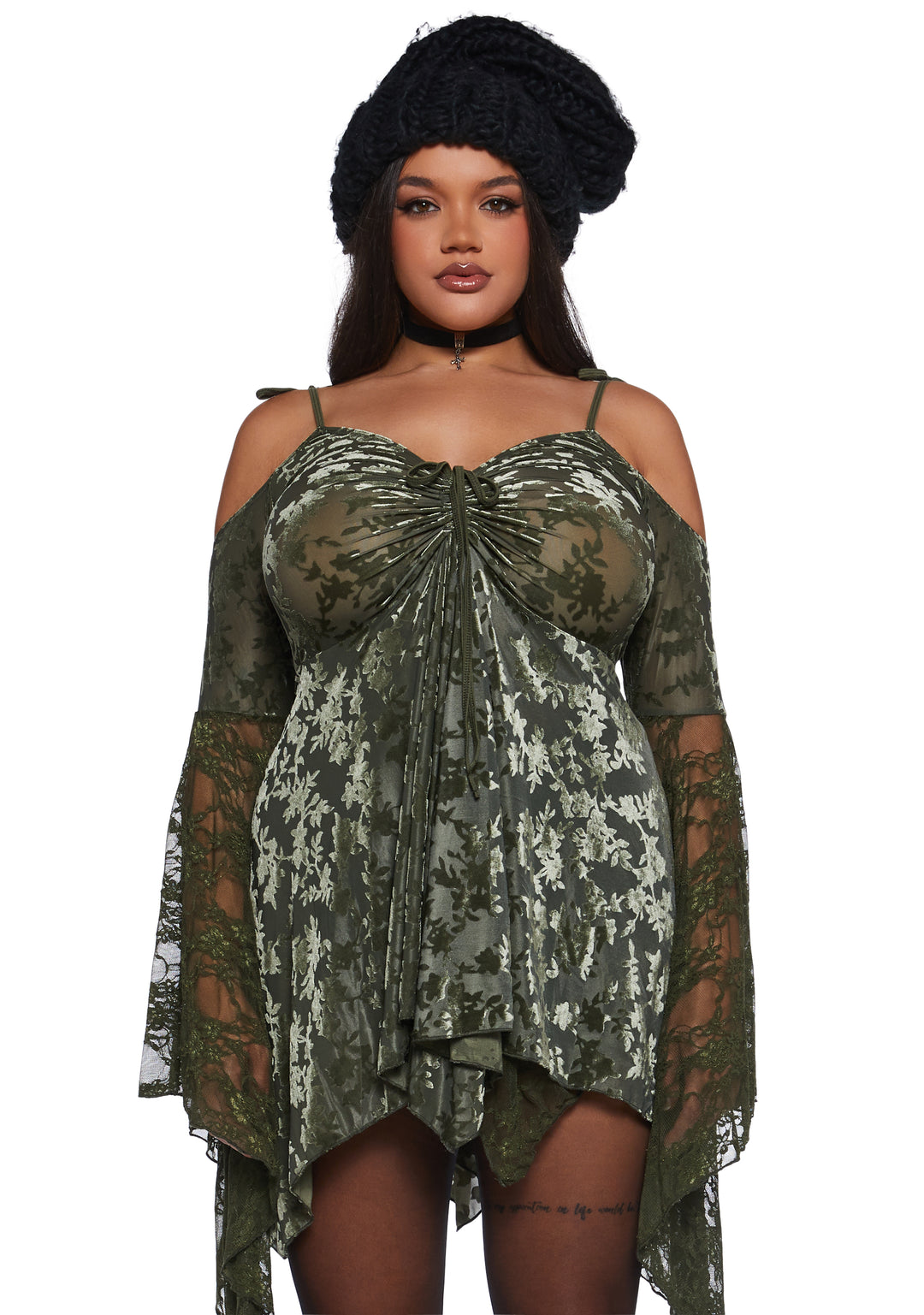 F Is For Fairies Handkerchief Floral Velvet Lace Dress Current Mood - Green - Image 6