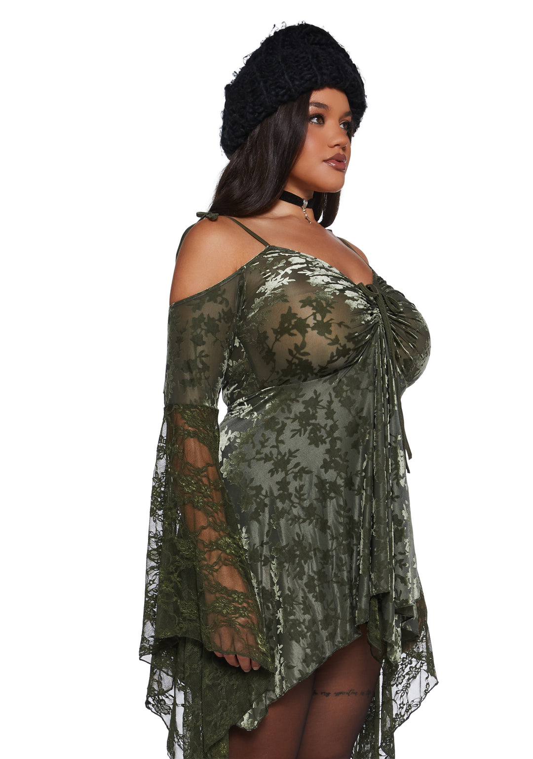 F Is For Fairies Handkerchief Floral Velvet Lace Dress Current Mood - Green - Image 8