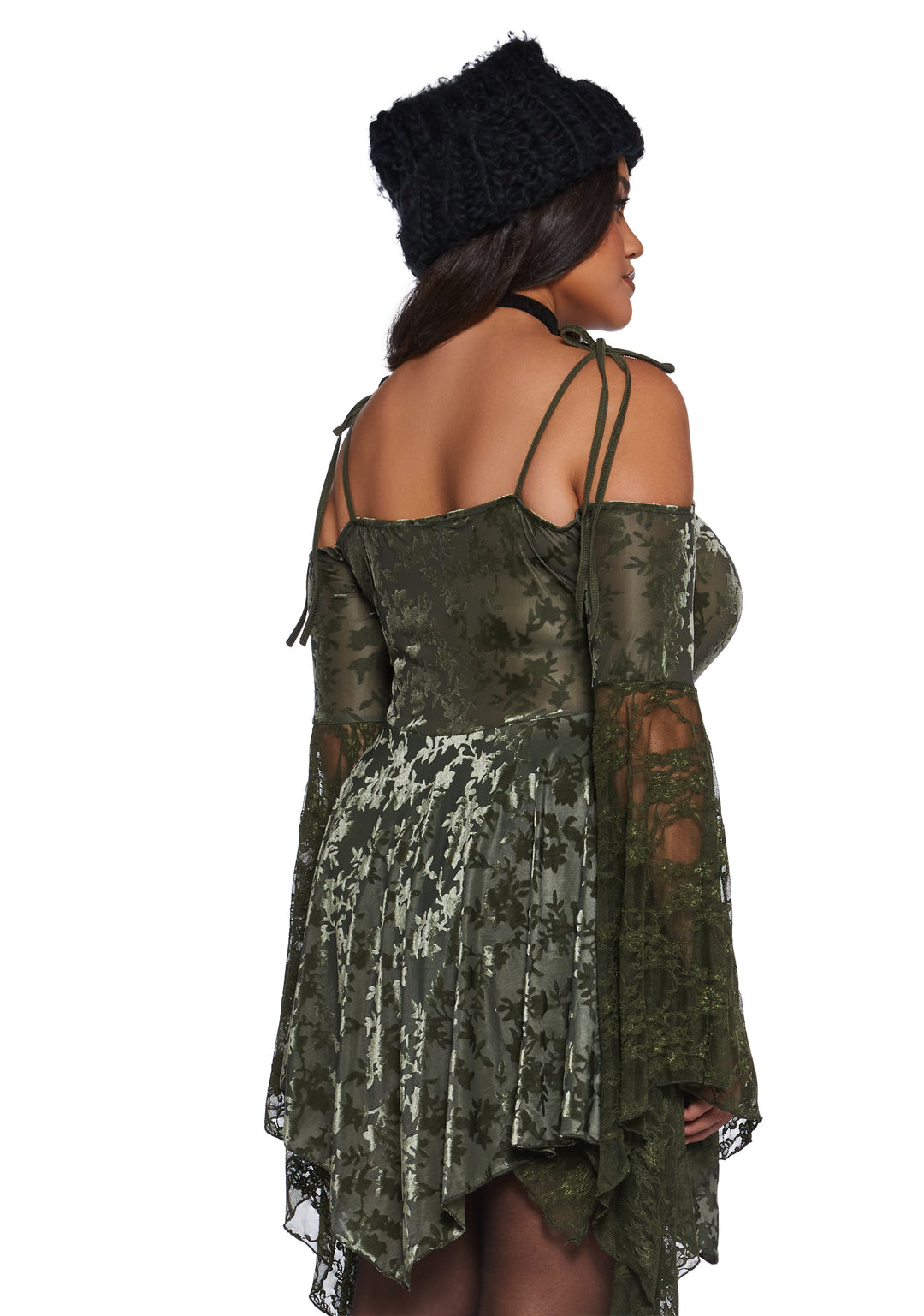 F Is For Fairies Handkerchief Floral Velvet Lace Dress Current Mood - Green - Image 11